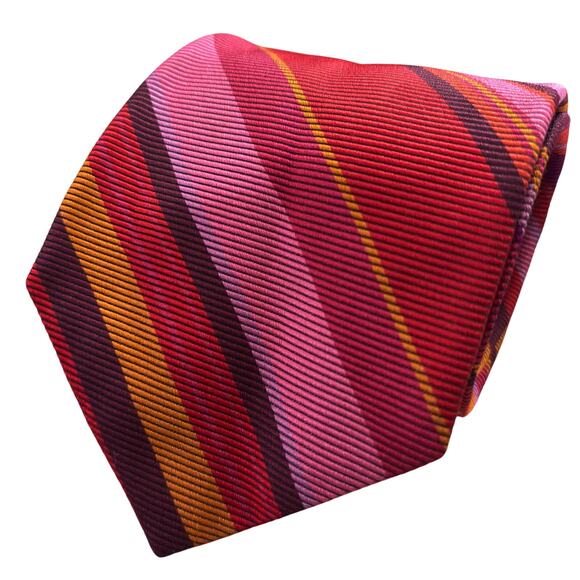 Brooks Brothers Makers 100% Silk Men's Repp Tie Made in USA Red Pink Striped - Picture 1 of 3